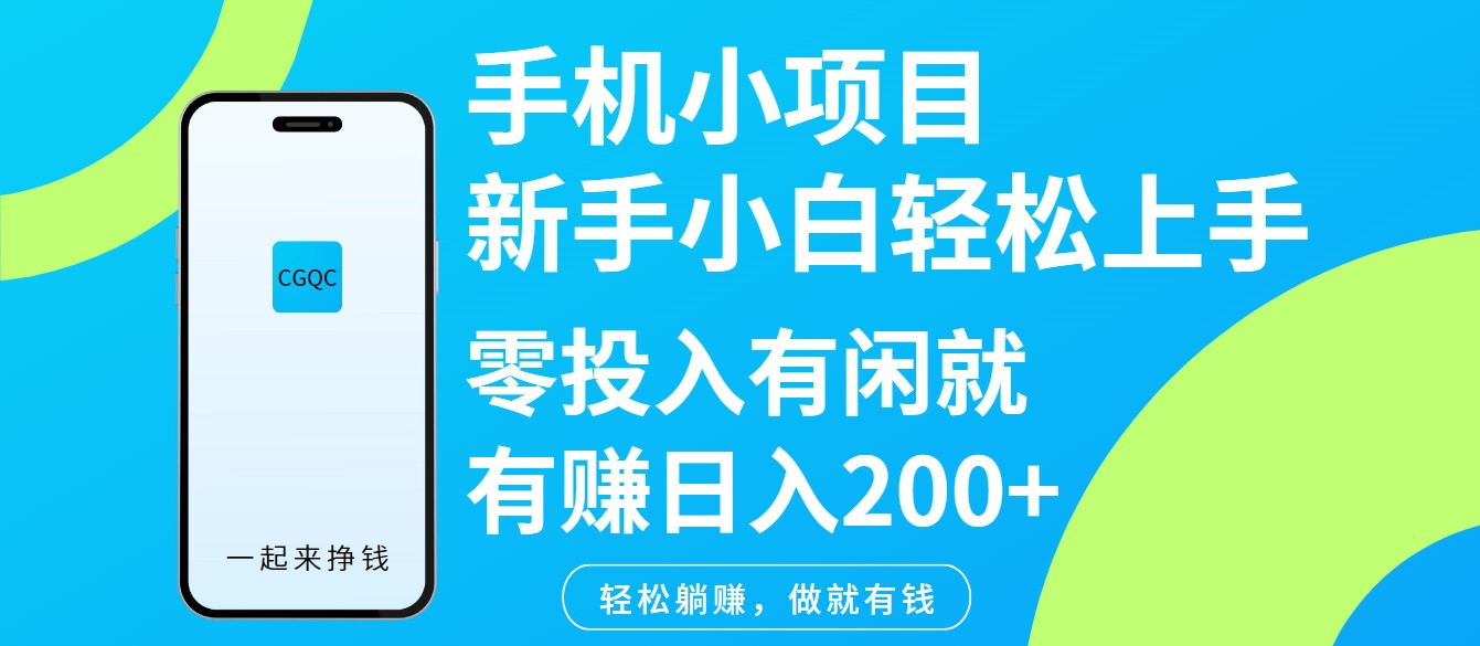 手机小项目新手小白轻松上手零投入有闲就有赚日入200+-一新网创