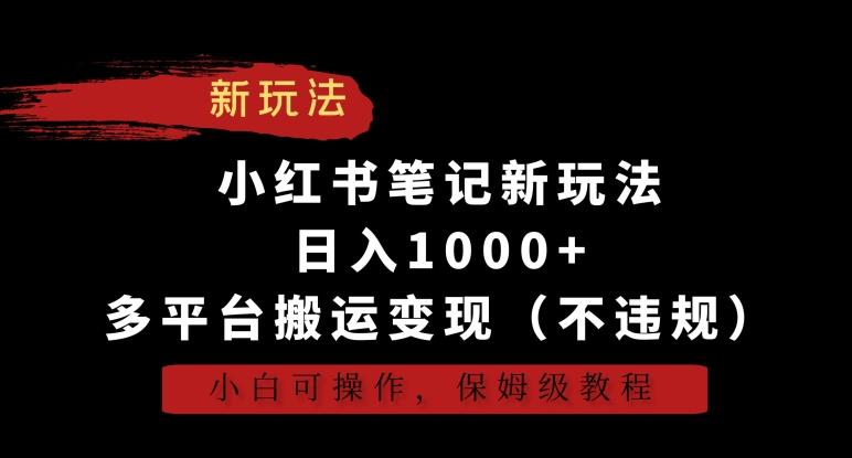 小红书笔记新玩法，日入1000+，多平台搬运变现(不违规)，小白可操作，保姆级教程【揭秘】-一新网创