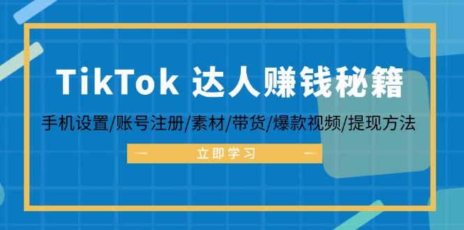 TikTok&达人赚钱秘籍 手机设置/账号注册/素材/带货/爆款视频/提现方法-一新网创