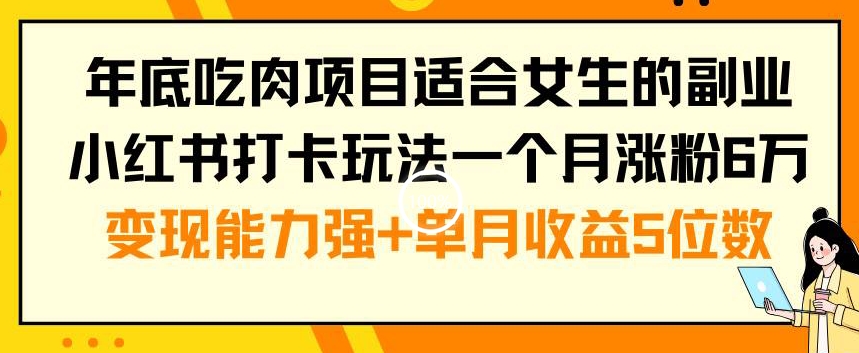 年底吃肉项目适合女生的副业小红书打卡玩法一个月涨粉6万+变现能力强+单月收益5位数【揭秘】-一新网创