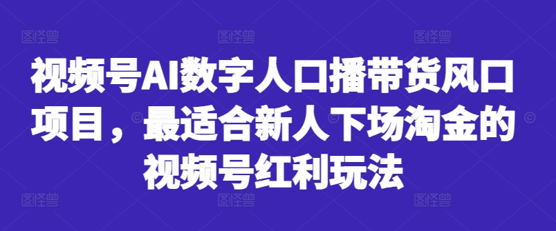 视频号AI数字人口播带货风口项目，最适合新人下场淘金的视频号红利玩法-一新网创