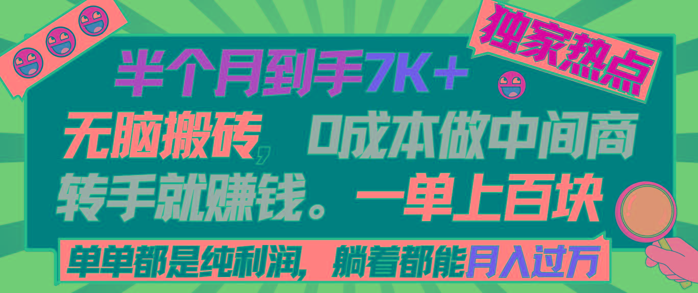 半个月收益7K+，无脑搬砖，0成本做中间商，转手就赚钱，一单上百块，单...-一新网创