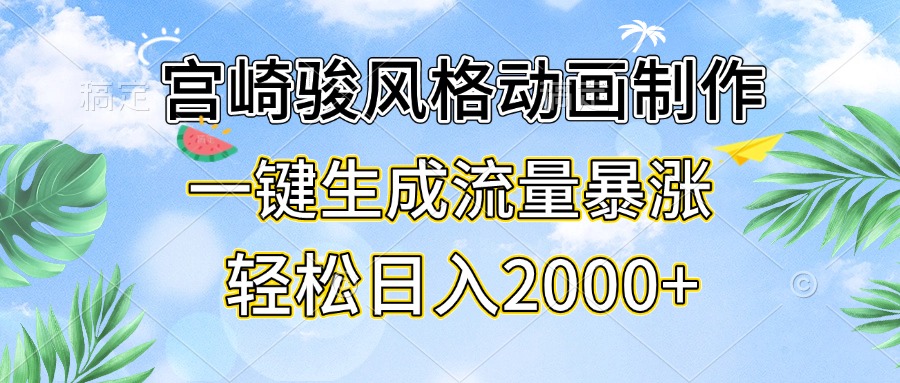宫崎骏风格动画制作，一键生成流量暴涨，轻松日入2000+-一新网创