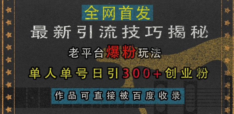 最新引流技巧揭秘，老平台爆粉玩法，单人单号日引300+创业粉，作品可直接被百度收录-一新网创