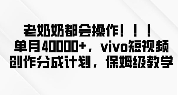 老奶奶都会操作，新平台无脑操作，单月40000+，vivo短视频创作分成计划【揭秘】-一新网创