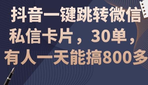 抖音一键跳转微信私信卡片，30单，一天能搞800多-一新网创