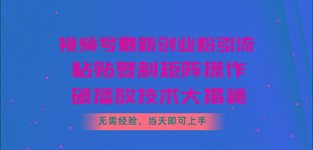 视频号最新创业粉引流，粘贴复制矩阵操作，破播放技术大揭秘，无需经验...-一新网创