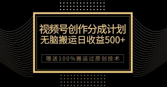 最新视频号创作分成计划，无脑搬运一天收益500+，100%搬运过原创技巧【揭秘】-一新网创
