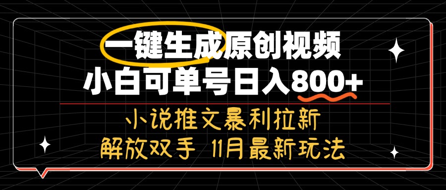 11月最新玩法小说推文暴利拉新，一键生成原创视频，小白可单号日入800+...-一新网创