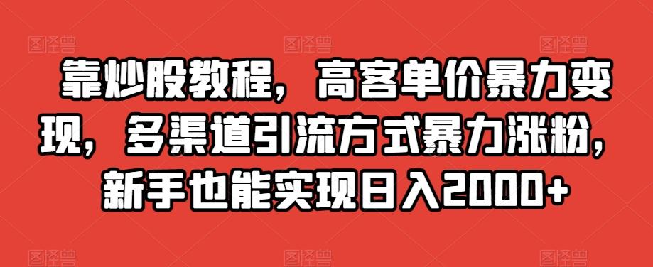 靠炒股教程，高客单价暴力变现，多渠道引流方式暴力涨粉，新手也能实现日入2000+【揭秘】-一新网创