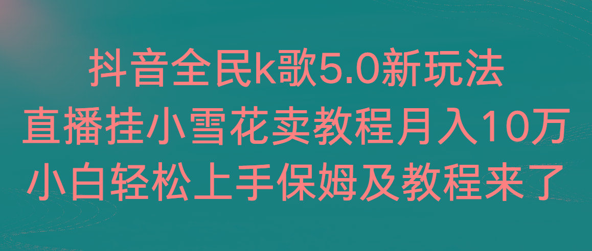 抖音全民k歌5.0新玩法，直播挂小雪花卖教程月入10万，小白轻松上手，保...-一新网创