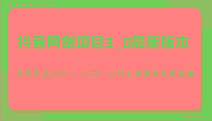抖音网创项目3.0最新版本，每天引流300+，小白一小时上手没有任何难度-一新网创
