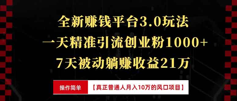 全新裂变引流赚钱新玩法，7天躺赚收益21w+，一天精准引流创业粉1000+，...-一新网创