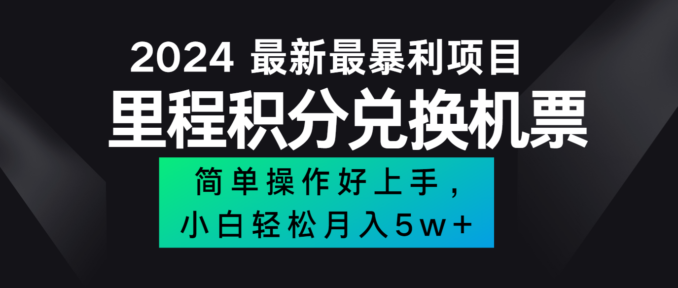 2024最新里程积分兑换机票，手机操作小白轻松月入5万+-一新网创