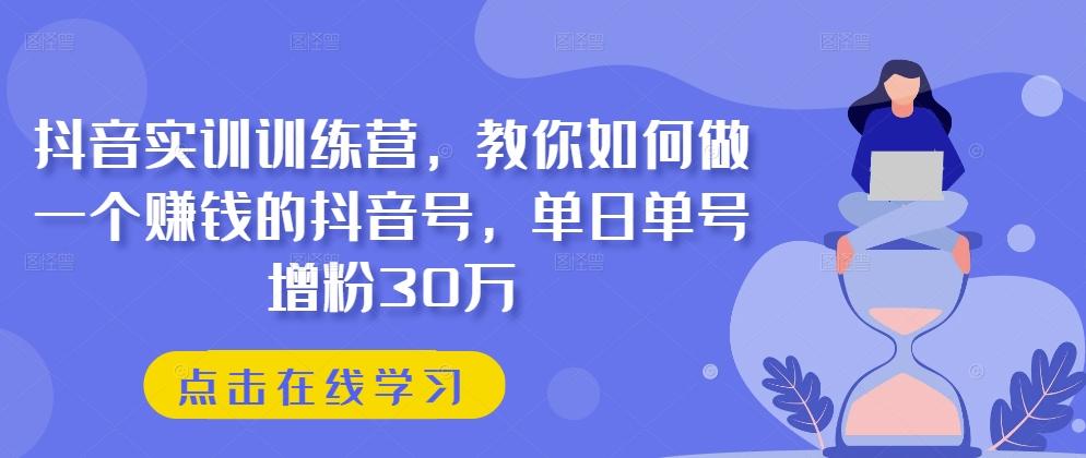 抖音实训训练营，教你如何做一个赚钱的抖音号，单日单号增粉30万-一新网创