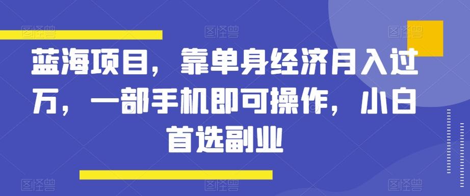 蓝海项目，靠单身经济月入过万，一部手机即可操作，小白首选副业【揭秘】-一新网创