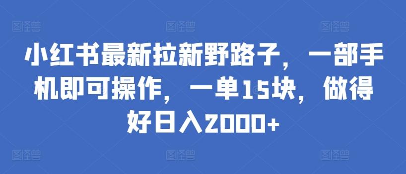 小红书最新拉新野路子，一部手机即可操作，一单15块，做得好日入2000+【揭秘】-一新网创