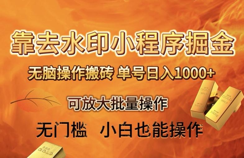 靠去水印小程序无脑操作搬砖，单号日入1000+保姆级教程可放大批量操作【揭秘】-一新网创