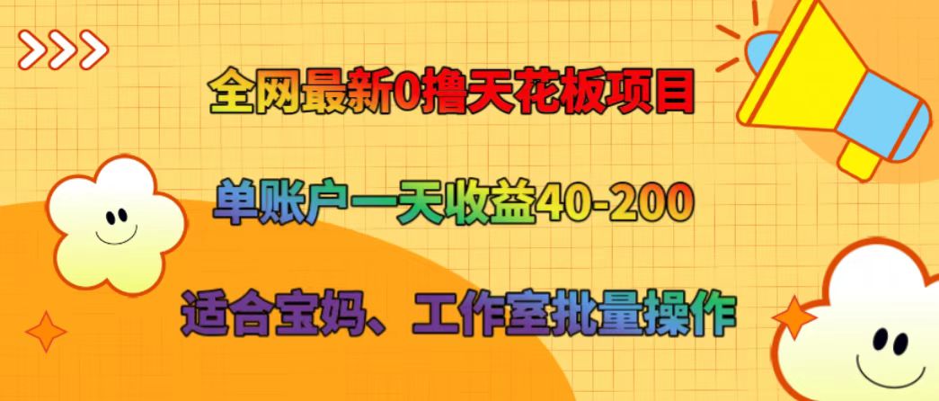 全网最新0撸天花板项目 单账户一天收益40-200 适合宝妈、工作室批量操作-一新网创