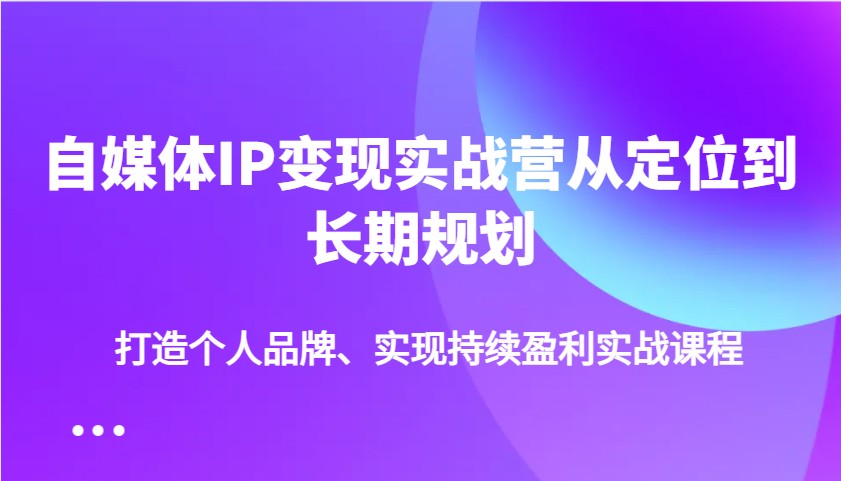 自媒体IP变现实战营从定位到长期规划，打造个人品牌、实现持续盈利实战课程-一新网创