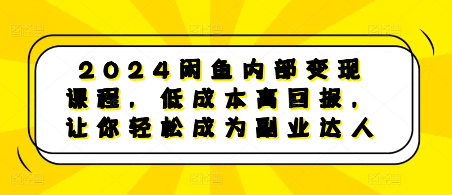 2024闲鱼内部变现课程，低成本高回报，让你轻松成为副业达人-一新网创