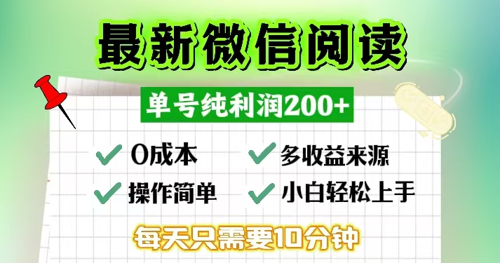 微信阅读最新玩法，每天十分钟，单号一天200+，简单0零成本，当日提现-一新网创