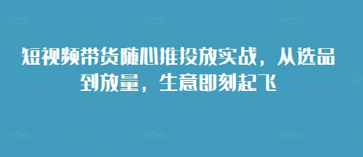 短视频带货随心推投放实战，从选品到放量，生意即刻起飞-一新网创