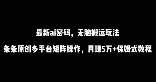 最新ai流量密码，傻瓜式搬运玩法，条条原创，多平台矩阵操作，月赚5万+保姆式教程【揭秘】-一新网创