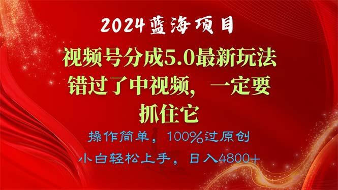 2024蓝海项目，视频号分成计划5.0最新玩法，错过了中视频，一定要抓住...-一新网创