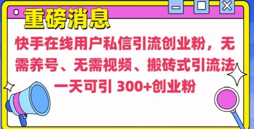 快手最新引流创业粉方法，无需养号、无需视频、搬砖式引流法【揭秘】-一新网创