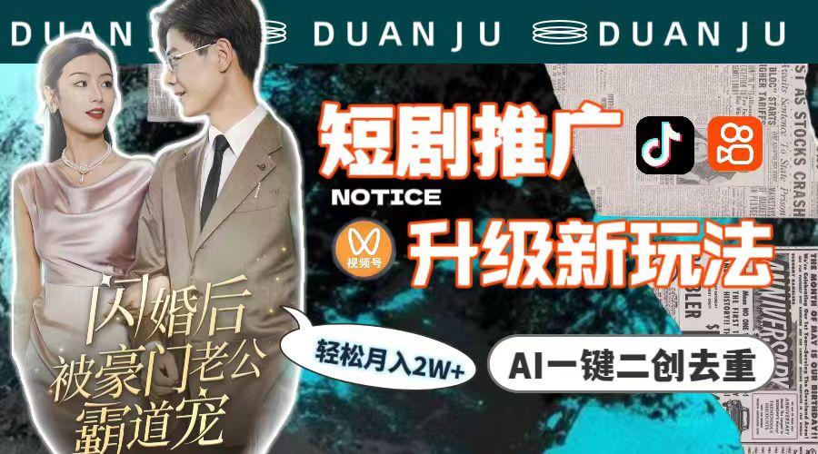 (9620期)短剧推广升级新玩法，AI一键二创去重，轻松月入2w+(教程+素材)-一新网创