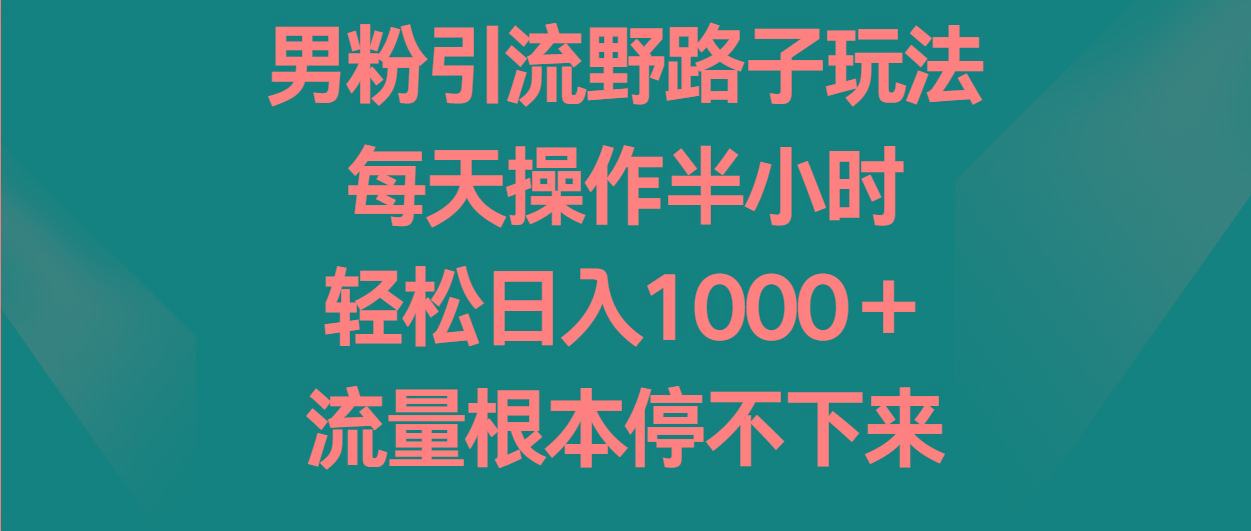男粉引流野路子玩法，每天操作半小时轻松日入1000＋，流量根本停不下来-一新网创
