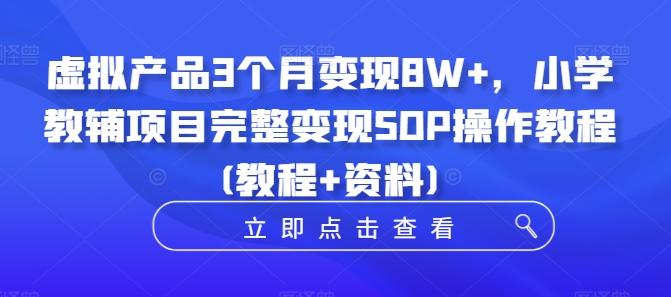 虚拟产品3个月变现8W+，小学教辅项目完整变现SOP操作教程(教程+资料)-一新网创