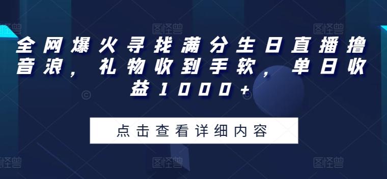 全网爆火寻找满分生日直播撸音浪，礼物收到手软，单日收益1000+【揭秘】-一新网创
