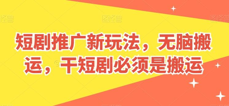 短剧推广新玩法，无脑搬运，干短剧必须是搬运【揭秘】-一新网创