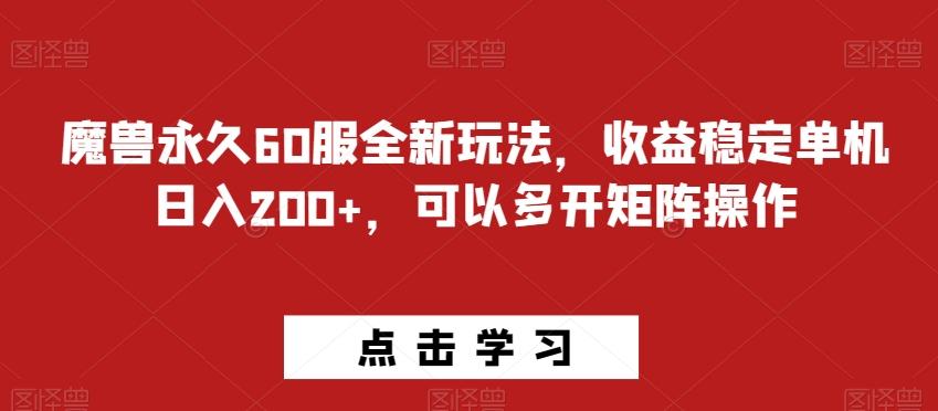 魔兽永久60服全新玩法，收益稳定单机日入200+，可以多开矩阵操作-一新网创