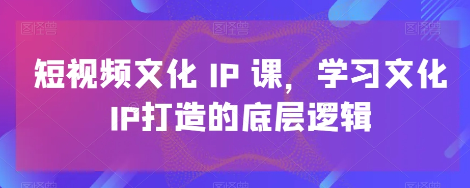 短视频文化IP课，学习文化IP打造的底层逻辑-一新网创