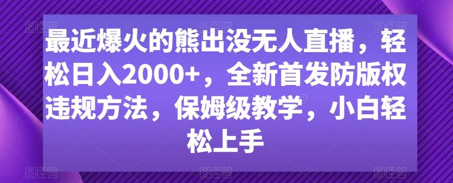 最近爆火的熊出没无人直播，轻松日入2000+，全新首发防版权违规方法【揭秘】-一新网创