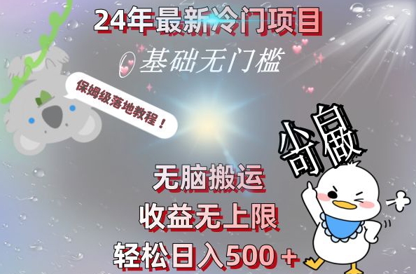 2024最新冷门项目，无脑搬运，收益无上限，轻松日入500＋，保姆级落地教程-一新网创