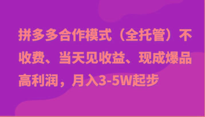 最新拼多多模式日入4K+两天销量过百单，无学费、老运营代操作、小白福利-一新网创
