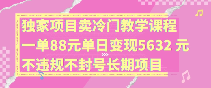 独家项目卖冷门教学课程一单88元单日变现5632元违规不封号长期项目【揭秘】-一新网创
