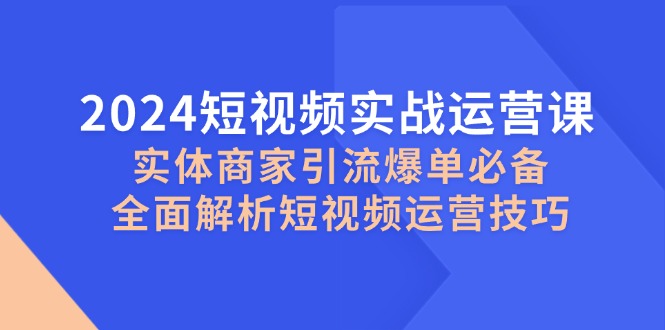 2024短视频实战运营课，实体商家引流爆单必备，全面解析短视频运营技巧-一新网创