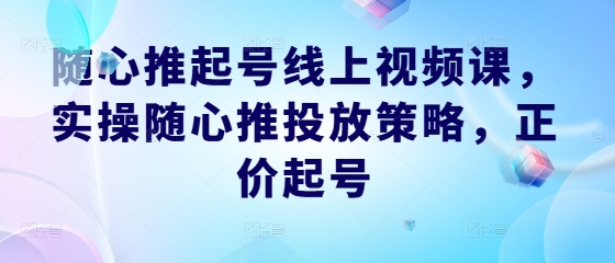 随心推起号线上视频课，实操随心推投放策略，正价起号-一新网创