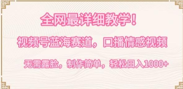 全网最详细教学，视频号蓝海赛道，口播情感视频，无需露脸，制作简单，轻松实现日入1000+【揭秘】-一新网创
