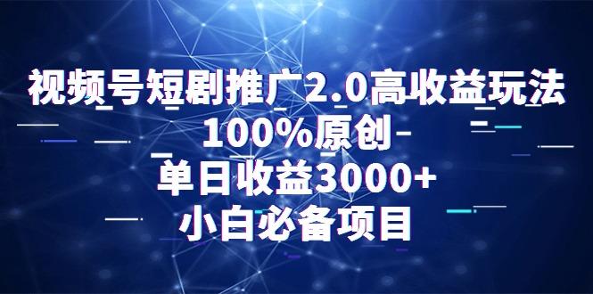 视频号短剧推广2.0高收益玩法，100%原创，单日收益3000+，小白必备项目-一新网创
