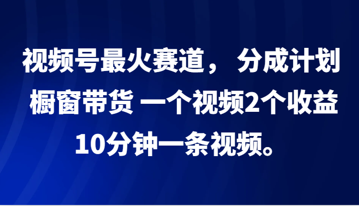 视频号最火赛道， 分成计划， 橱窗带货，一个视频2个收益，10分钟一条视频。-一新网创
