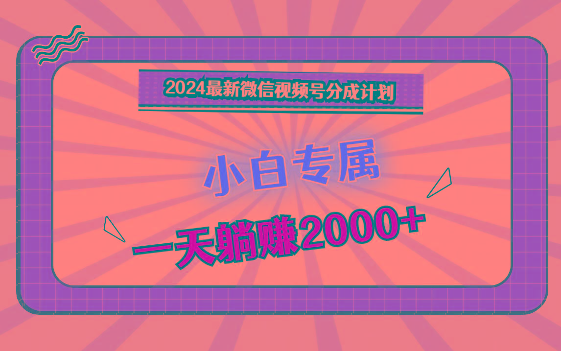 2024最新微信视频号分成计划，对新人友好，一天躺赚2000+-一新网创