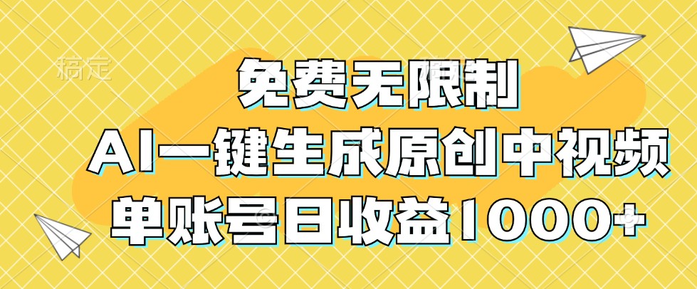 免费无限制，AI一键生成原创中视频，单账号日收益1000+-一新网创