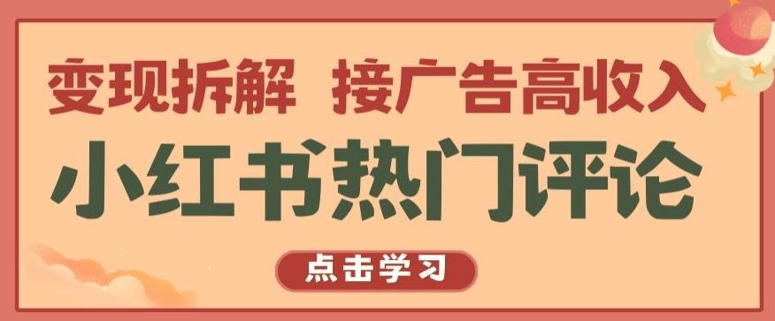 小红书热门评论，变现拆解，接广告高收入【揭秘 】-一新网创