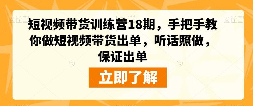 短视频带货训练营18期，手把手教你做短视频带货出单，听话照做，保证出单-一新网创
